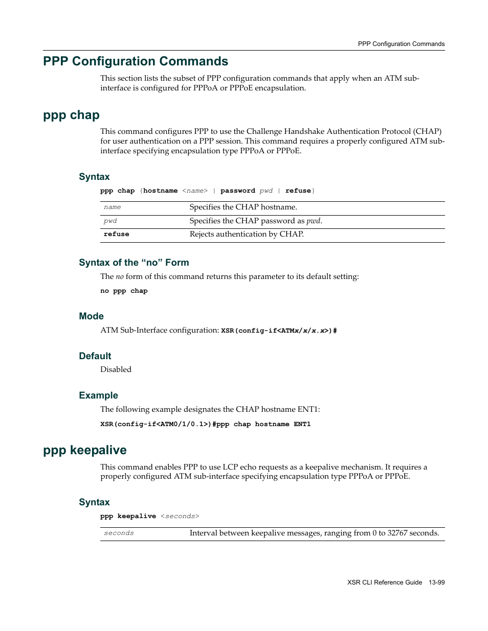 Ppp configuration commands, Ppp configuration commands -99, Ppp chap | Ppp keepalive | Enterasys Networks X-Pedition XSR CLI User Manual | Page 525 / 684