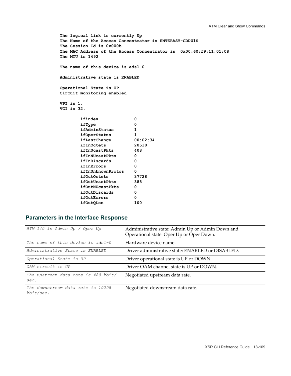 Parameters in the interface response | Enterasys Networks X-Pedition XSR CLI User Manual | Page 535 / 684