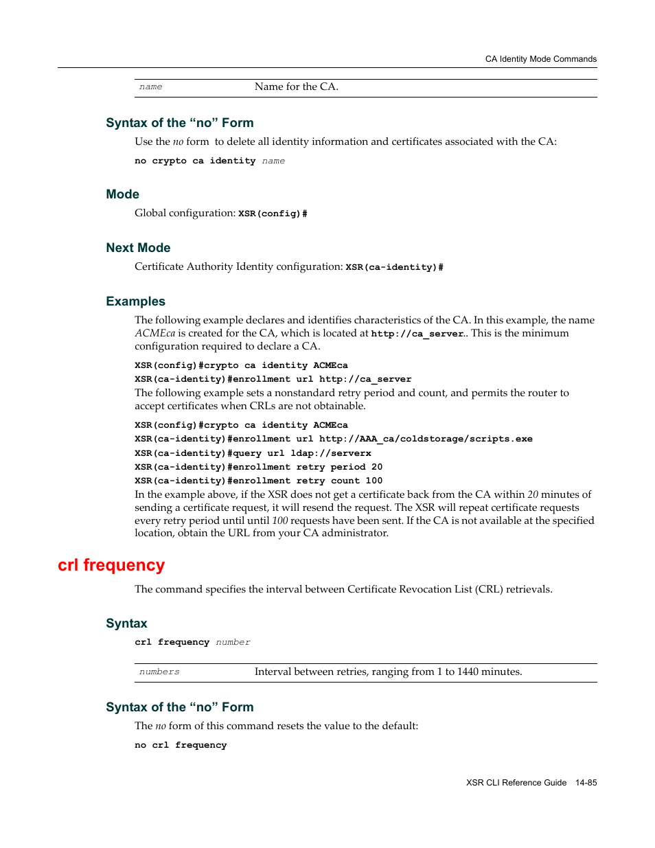 Crl frequency | Enterasys Networks X-Pedition XSR CLI User Manual | Page 539 / 684