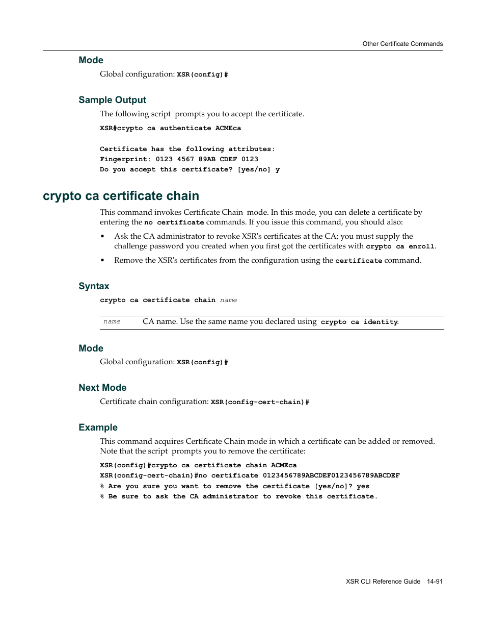 Crypto ca certificate chain | Enterasys Networks X-Pedition XSR CLI User Manual | Page 545 / 684