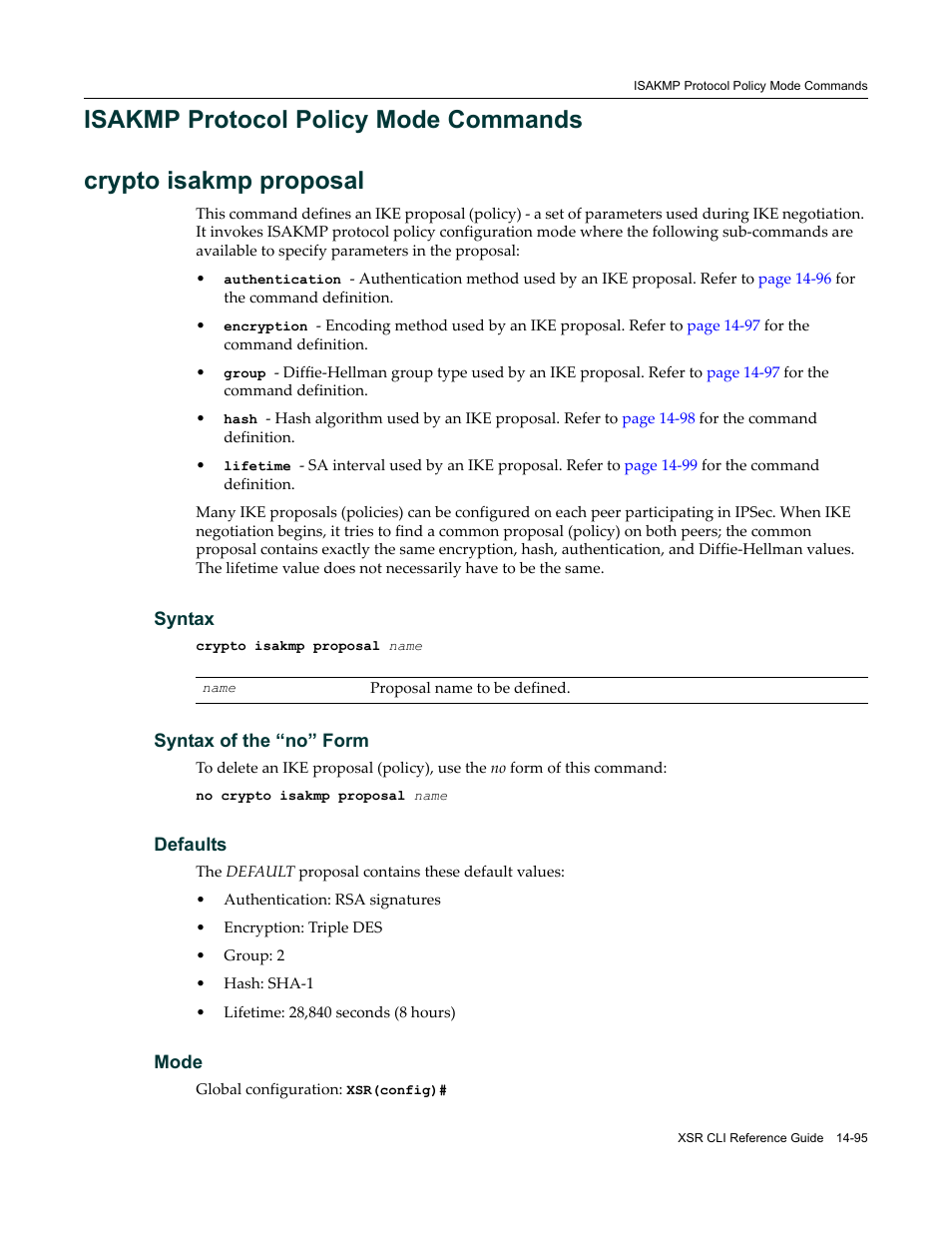 Isakmp protocol policy mode commands, Isakmp protocol policy mode commands -95 | Enterasys Networks X-Pedition XSR CLI User Manual | Page 549 / 684