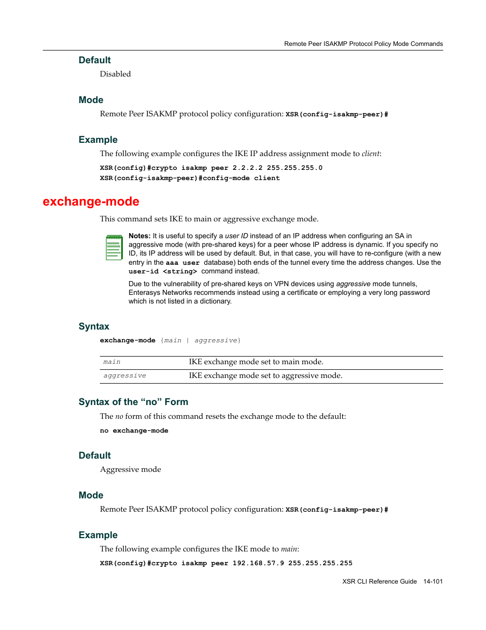 Exchange-mode | Enterasys Networks X-Pedition XSR CLI User Manual | Page 555 / 684