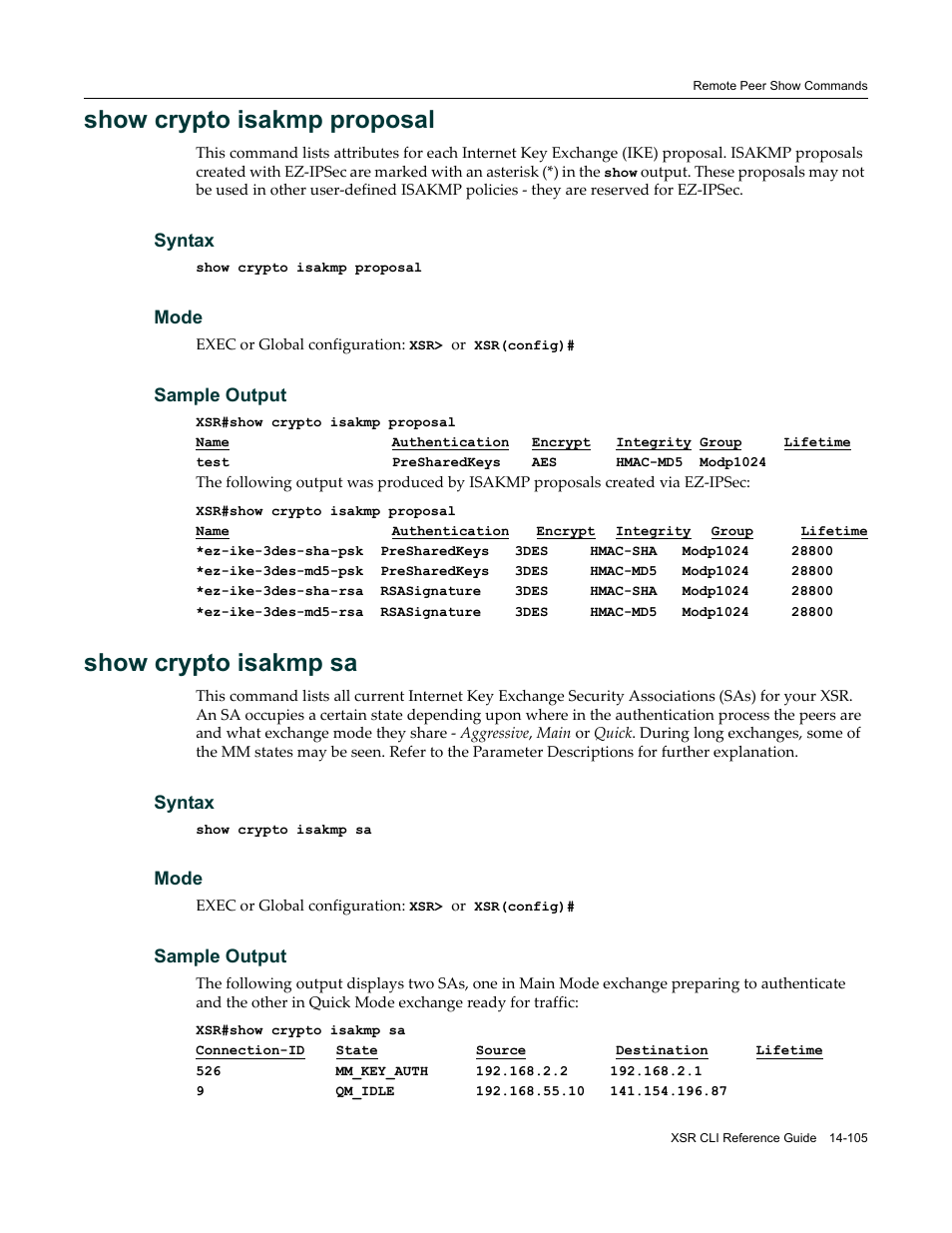 Show crypto isakmp proposal, Show crypto isakmp sa | Enterasys Networks X-Pedition XSR CLI User Manual | Page 559 / 684