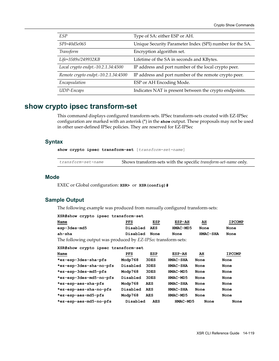 Show crypto ipsec transform-set | Enterasys Networks X-Pedition XSR CLI User Manual | Page 573 / 684