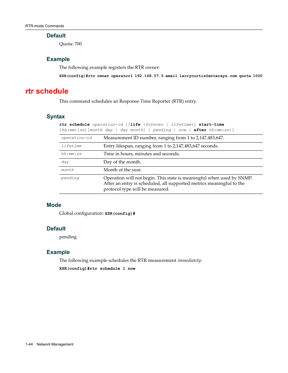 Rtr schedule | Enterasys Networks X-Pedition XSR CLI User Manual | Page 58 / 684