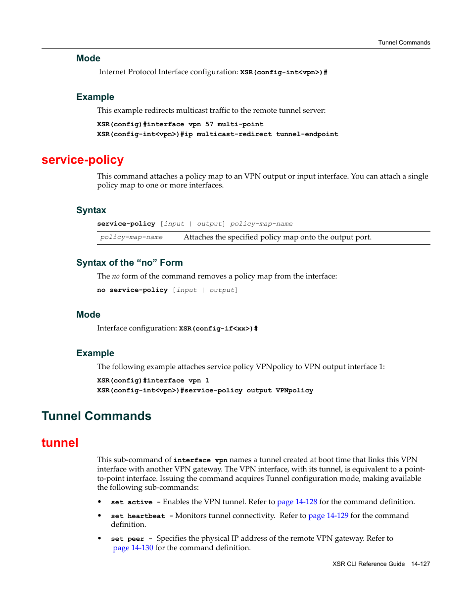 Tunnel commands, Tunnel commands -127, Service-policy | Tunnel commands tunnel | Enterasys Networks X-Pedition XSR CLI User Manual | Page 581 / 684