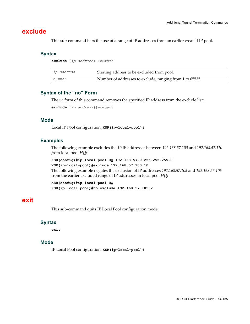 Exclude, Exit | Enterasys Networks X-Pedition XSR CLI User Manual | Page 589 / 684