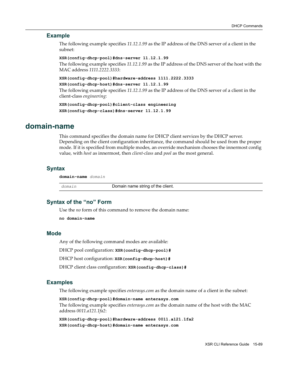 Domain-name | Enterasys Networks X-Pedition XSR CLI User Manual | Page 599 / 684