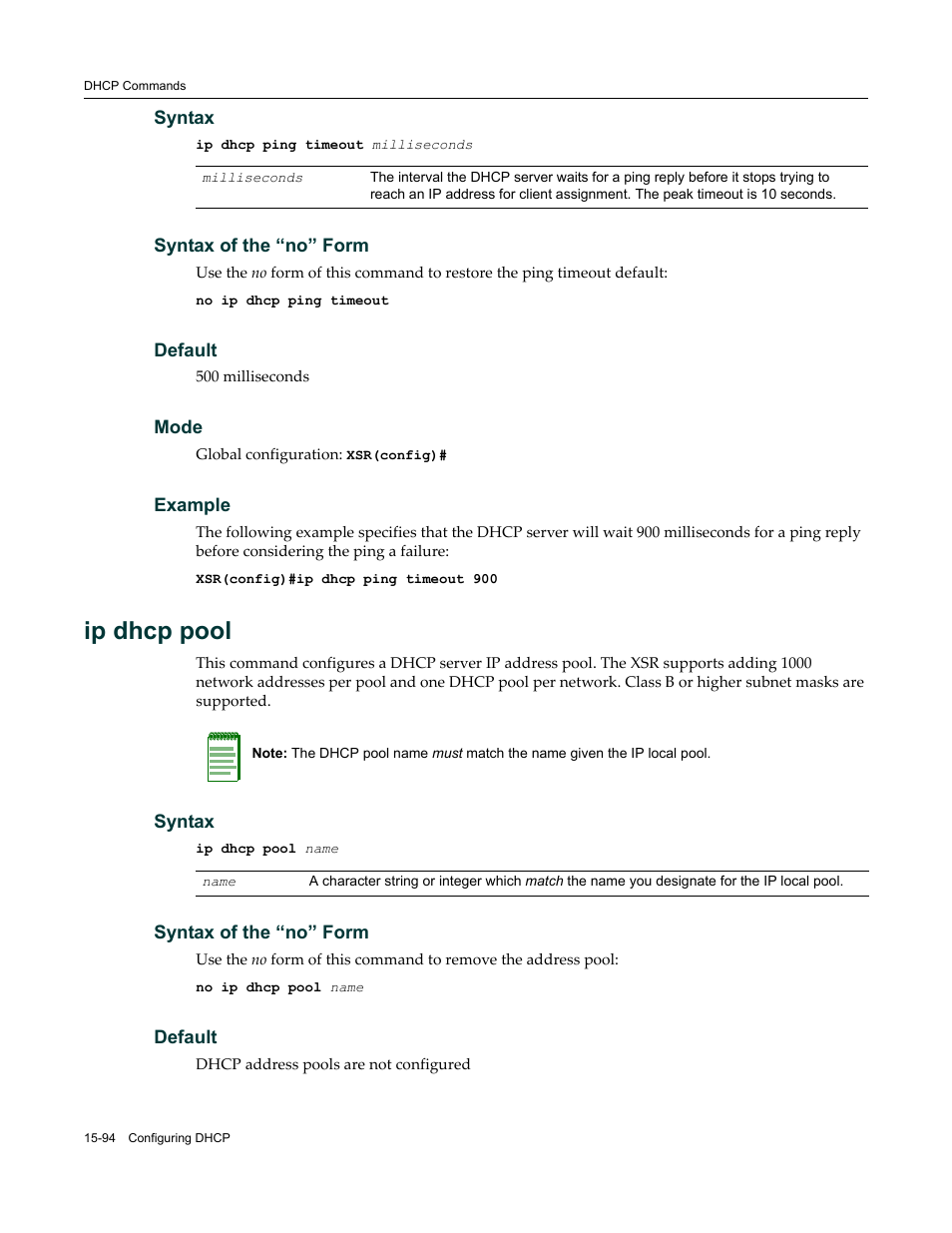 Ip dhcp pool | Enterasys Networks X-Pedition XSR CLI User Manual | Page 604 / 684