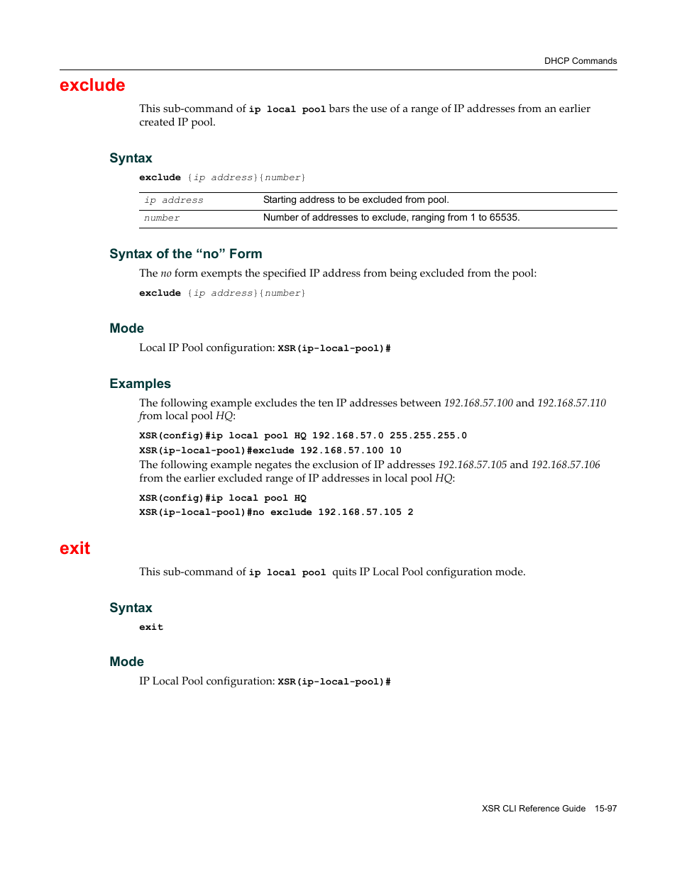 Exclude, Exit | Enterasys Networks X-Pedition XSR CLI User Manual | Page 607 / 684