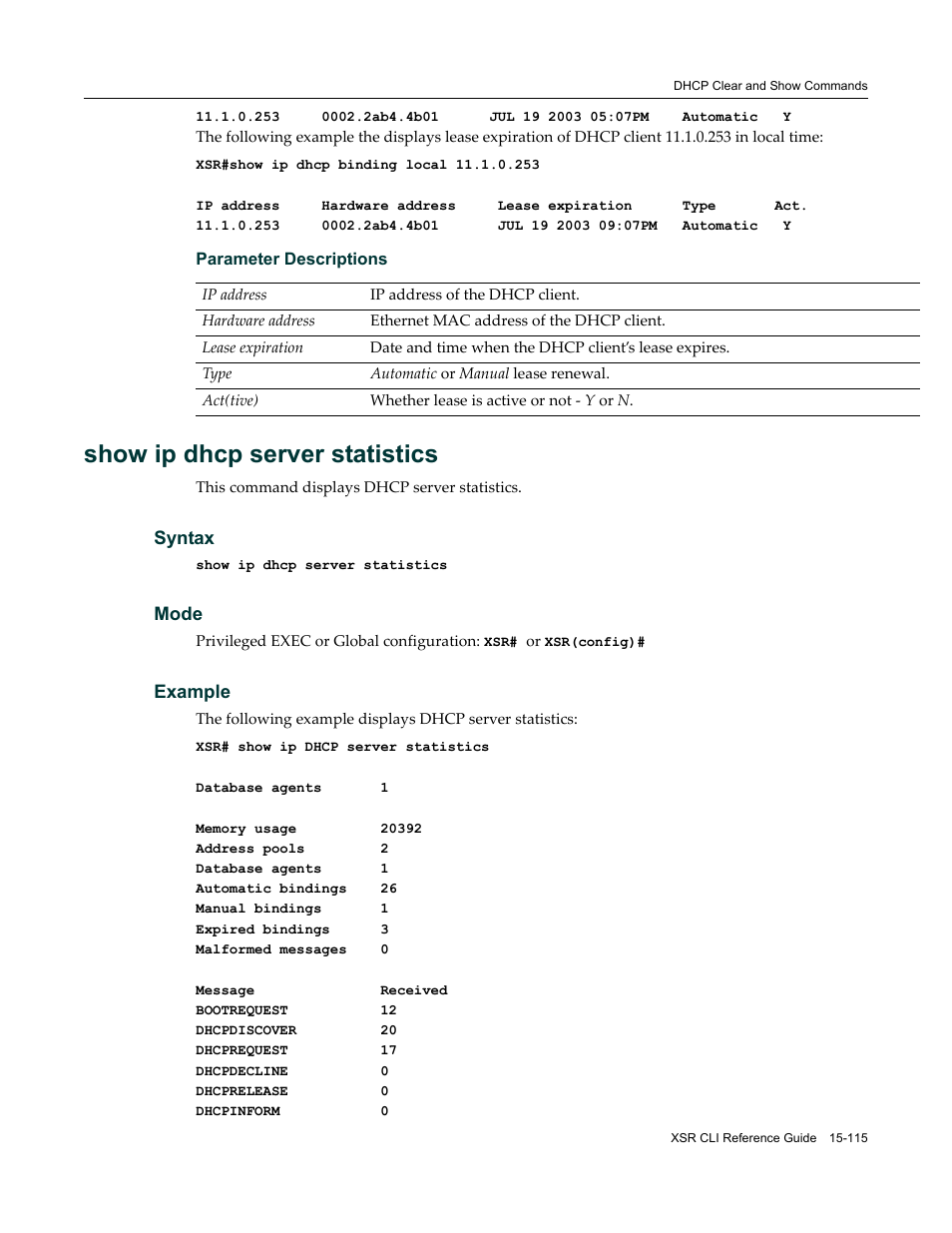 Show ip dhcp server statistics | Enterasys Networks X-Pedition XSR CLI User Manual | Page 625 / 684