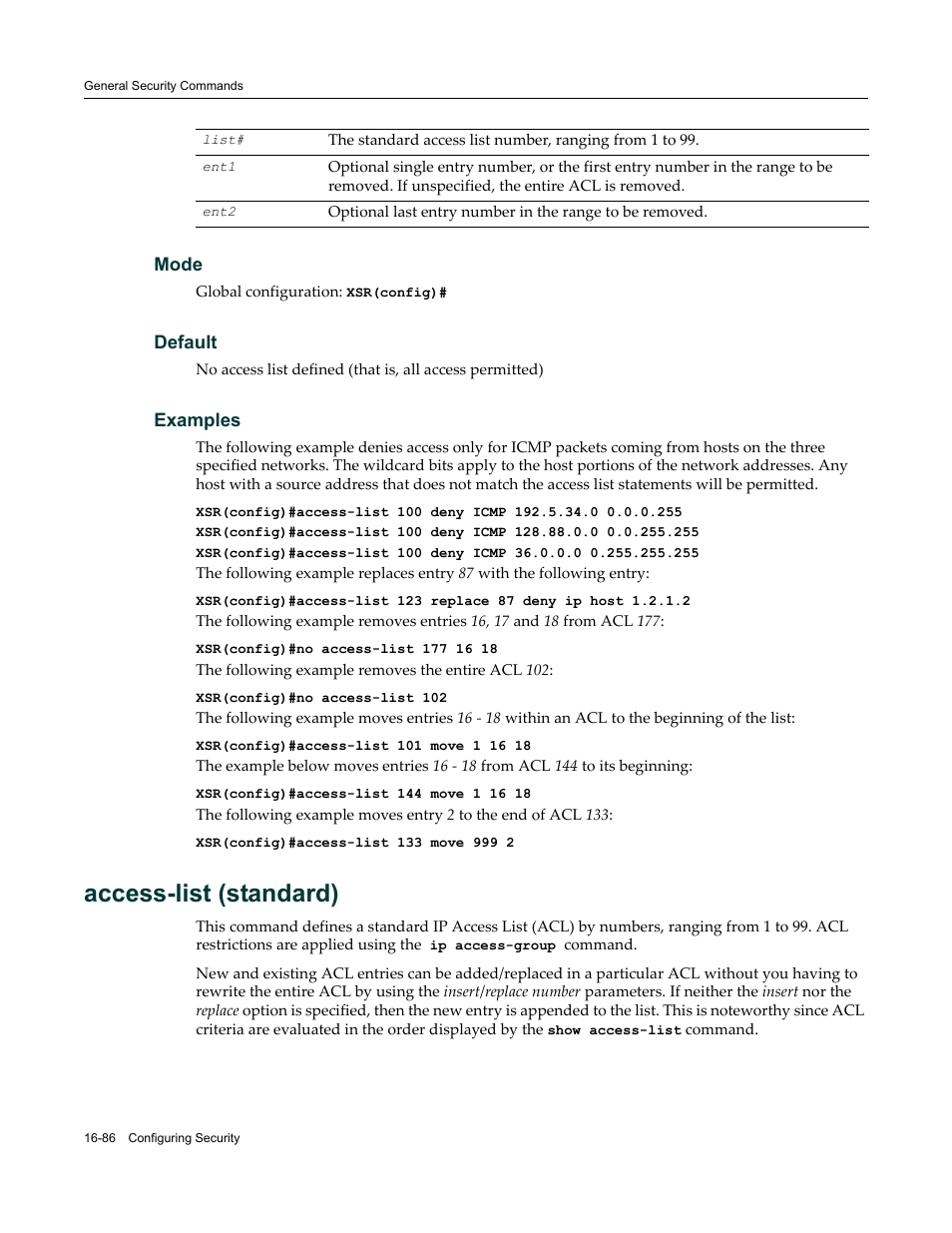 Access-list (standard) | Enterasys Networks X-Pedition XSR CLI User Manual | Page 630 / 684