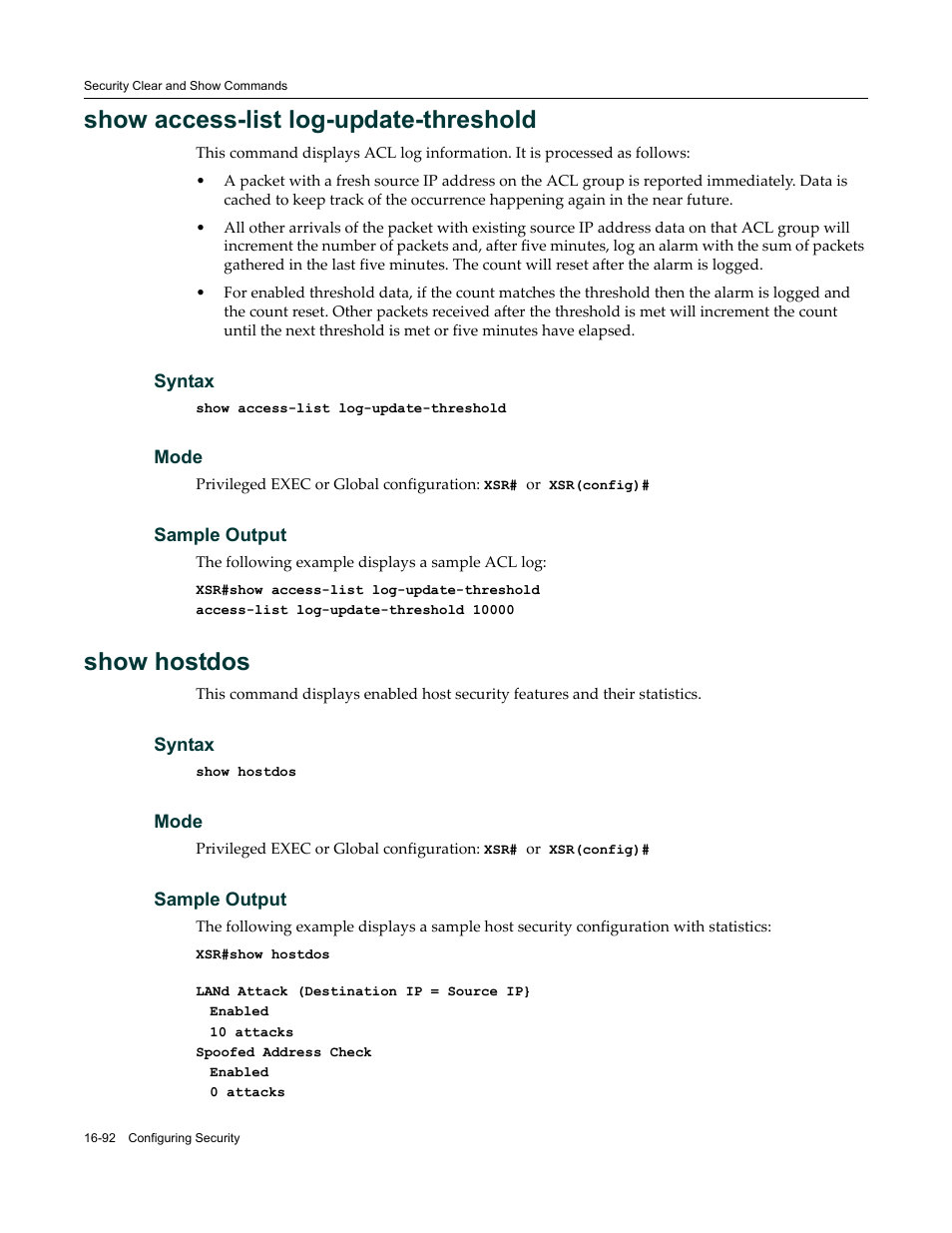 Show access-list log-update-threshold, Show hostdos | Enterasys Networks X-Pedition XSR CLI User Manual | Page 636 / 684