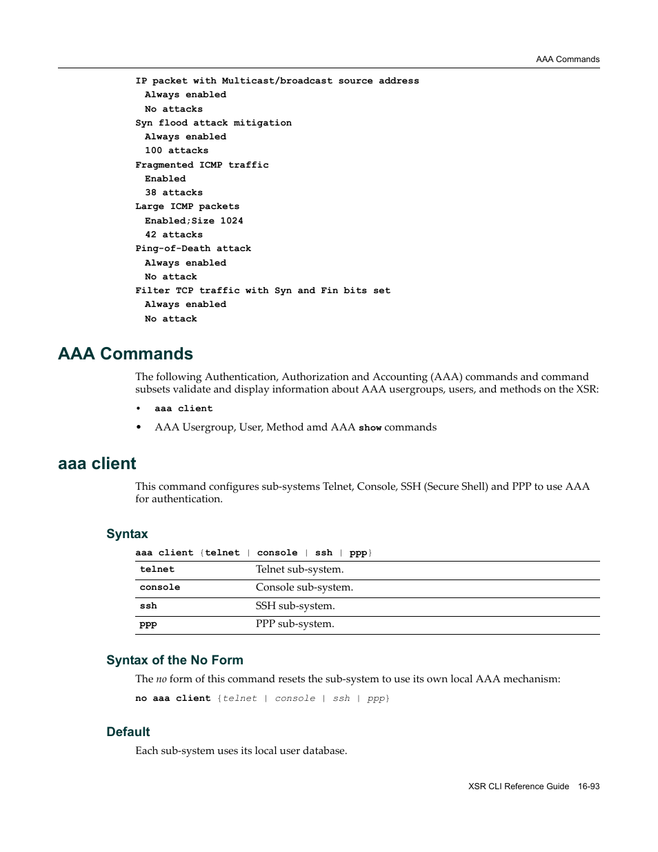 Aaa commands, Aaa commands -93, Aaa client | Enterasys Networks X-Pedition XSR CLI User Manual | Page 637 / 684