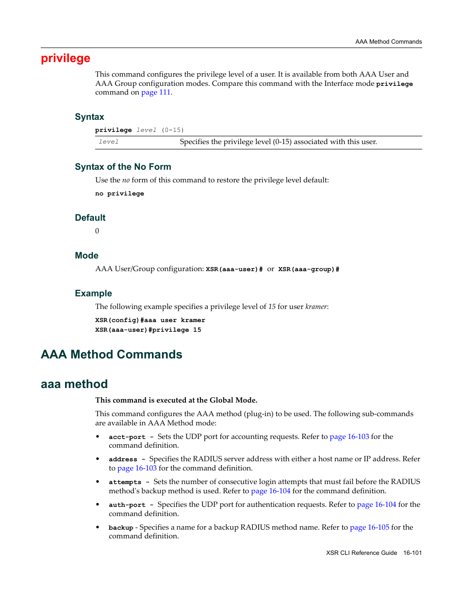 Aaa method commands, Aaa method commands -101, Privilege | Aaa method commands aaa method | Enterasys Networks X-Pedition XSR CLI User Manual | Page 645 / 684