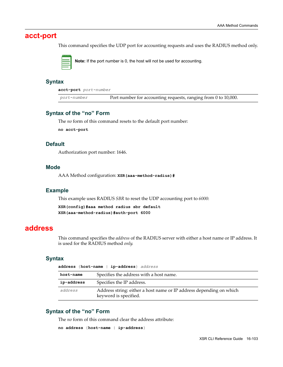 Acct-port, Address | Enterasys Networks X-Pedition XSR CLI User Manual | Page 647 / 684