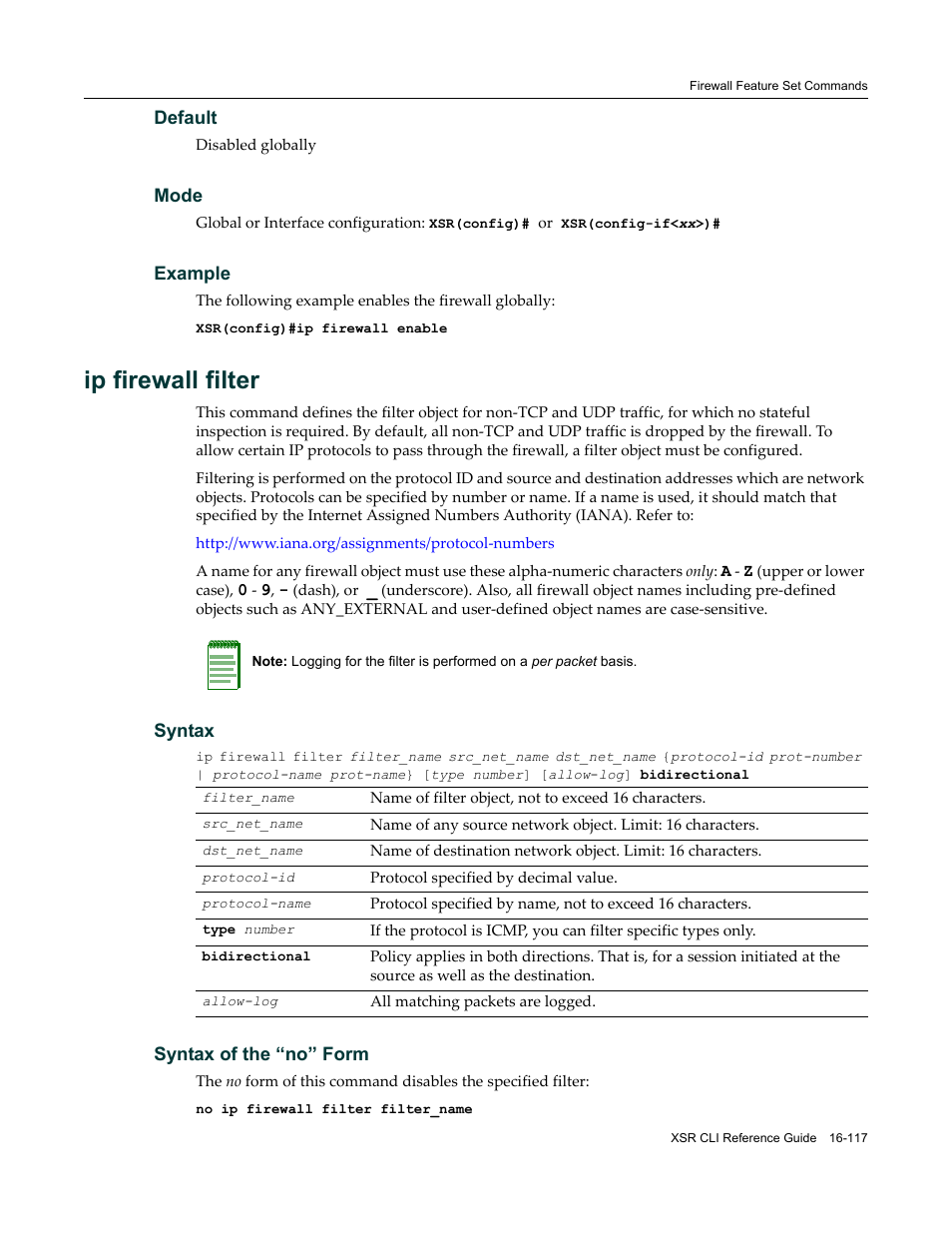 Ip firewall filter | Enterasys Networks X-Pedition XSR CLI User Manual | Page 661 / 684