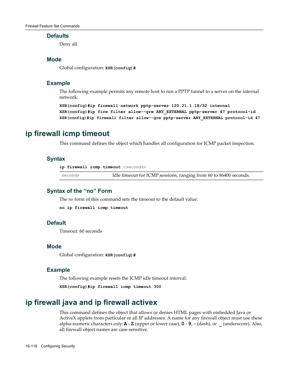 Ip firewall icmp timeout, Ip firewall java and ip firewall activex | Enterasys Networks X-Pedition XSR CLI User Manual | Page 662 / 684