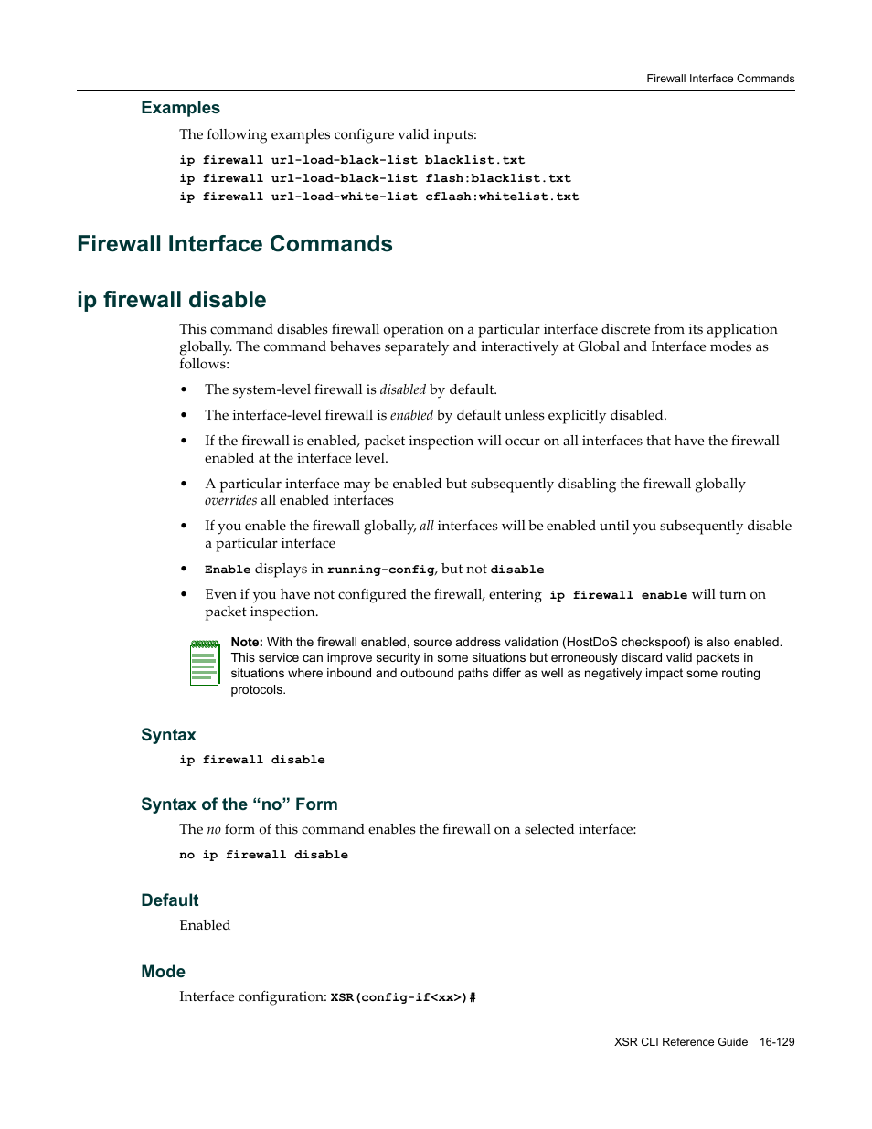 Firewall interface commands, Firewall interface commands -129, Firewall interface commands ip firewall disable | Enterasys Networks X-Pedition XSR CLI User Manual | Page 673 / 684