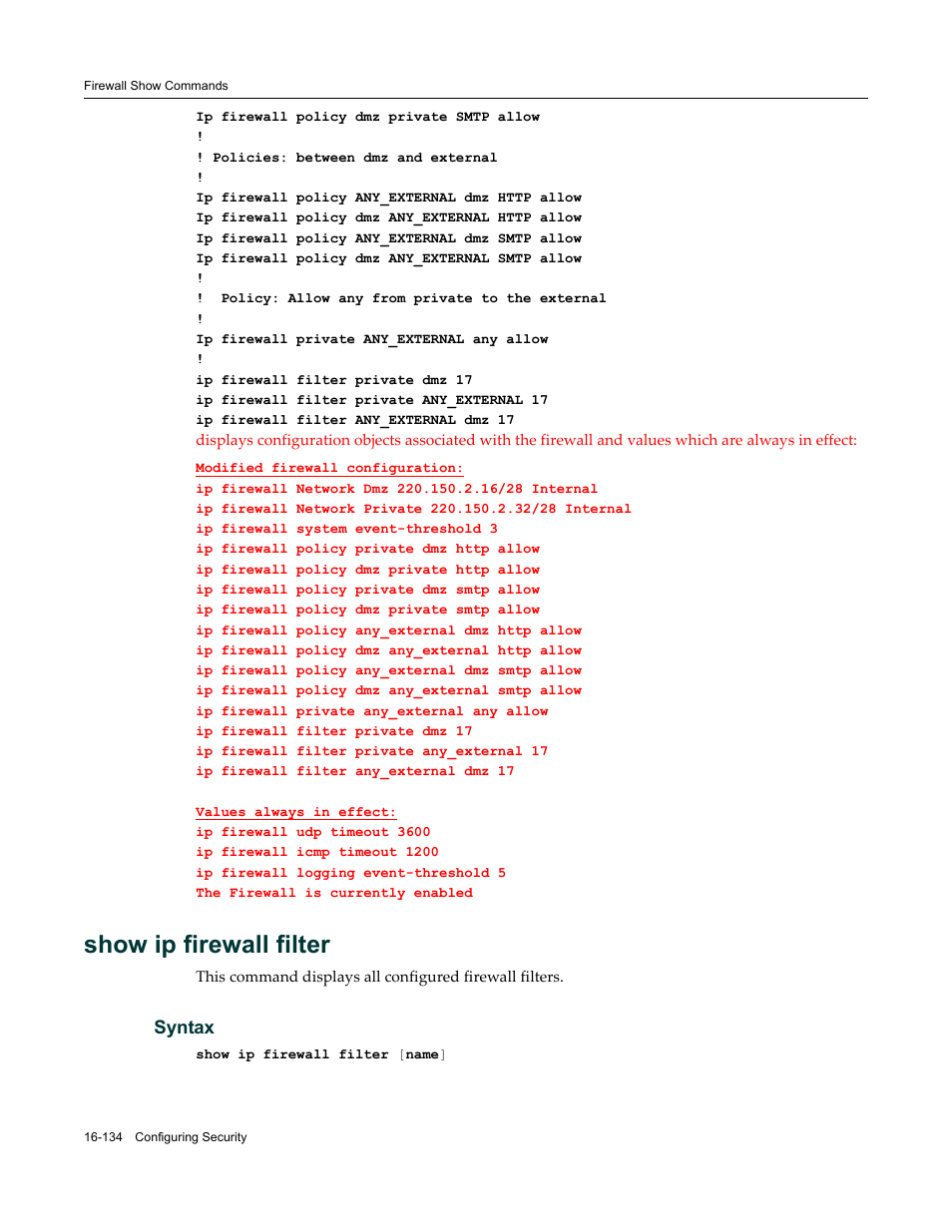 Show ip firewall filter | Enterasys Networks X-Pedition XSR CLI User Manual | Page 678 / 684