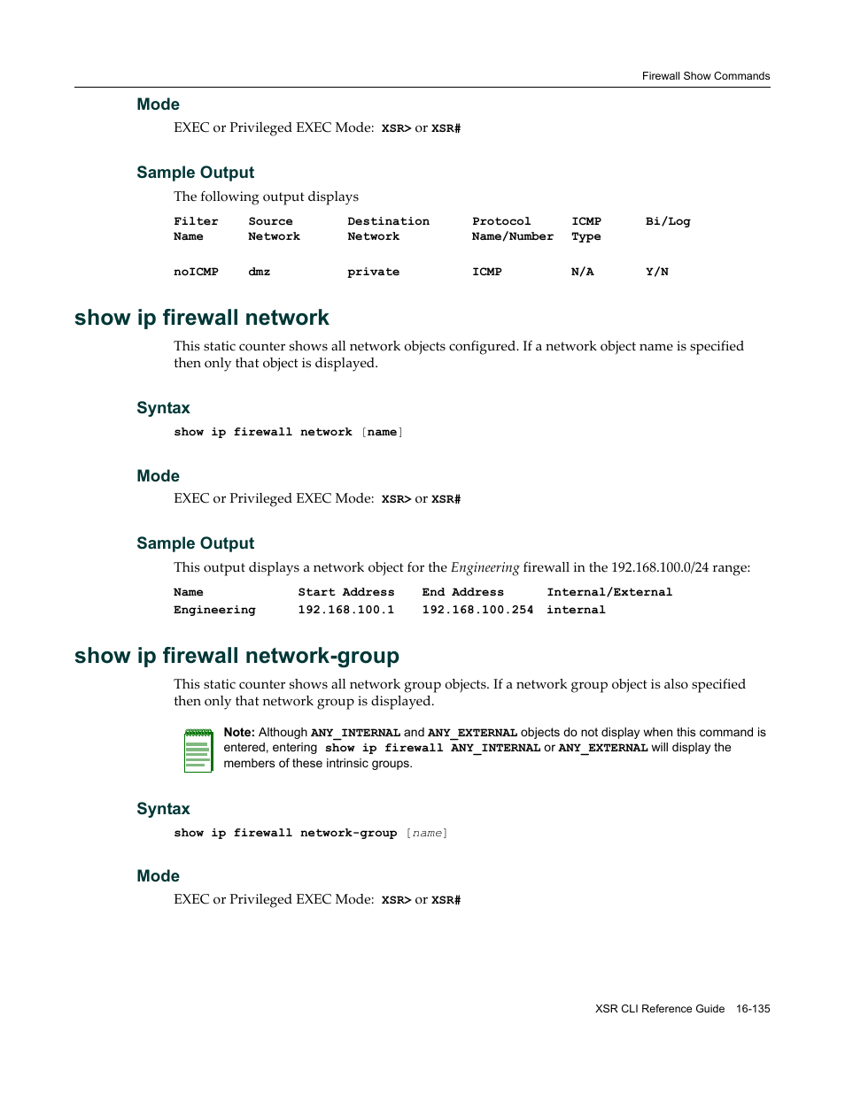 Show ip firewall network, Show ip firewall network-group | Enterasys Networks X-Pedition XSR CLI User Manual | Page 679 / 684