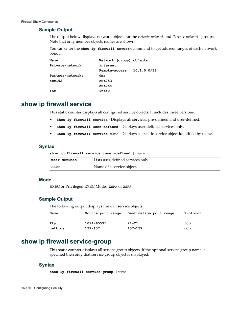 Show ip firewall service, Show ip firewall service-group | Enterasys Networks X-Pedition XSR CLI User Manual | Page 680 / 684