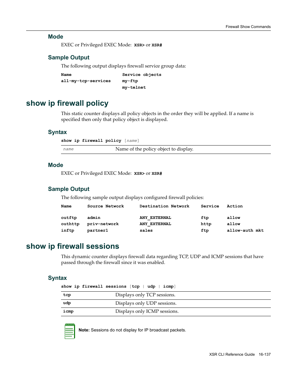 Show ip firewall policy, Show ip firewall sessions | Enterasys Networks X-Pedition XSR CLI User Manual | Page 681 / 684