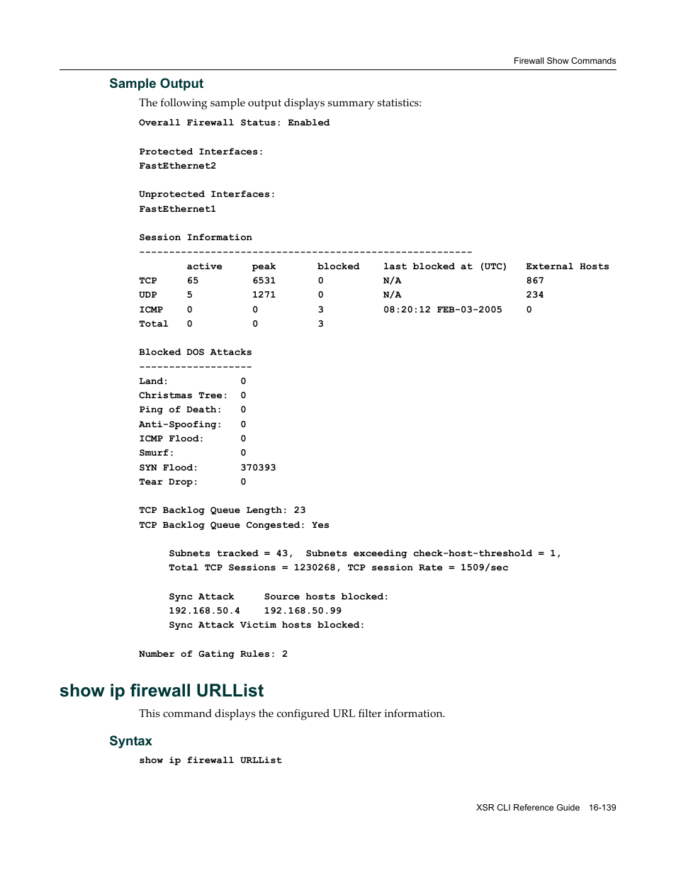 Show ip firewall urllist, Sample output, Syntax | Enterasys Networks X-Pedition XSR CLI User Manual | Page 683 / 684