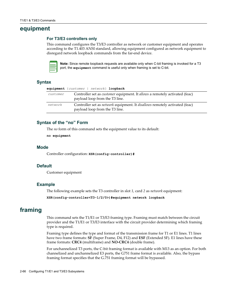 Equipment, Framing | Enterasys Networks X-Pedition XSR CLI User Manual | Page 72 / 684