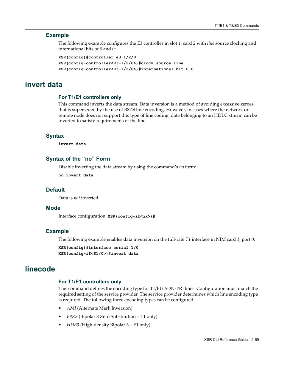 Invert data, Linecode | Enterasys Networks X-Pedition XSR CLI User Manual | Page 75 / 684