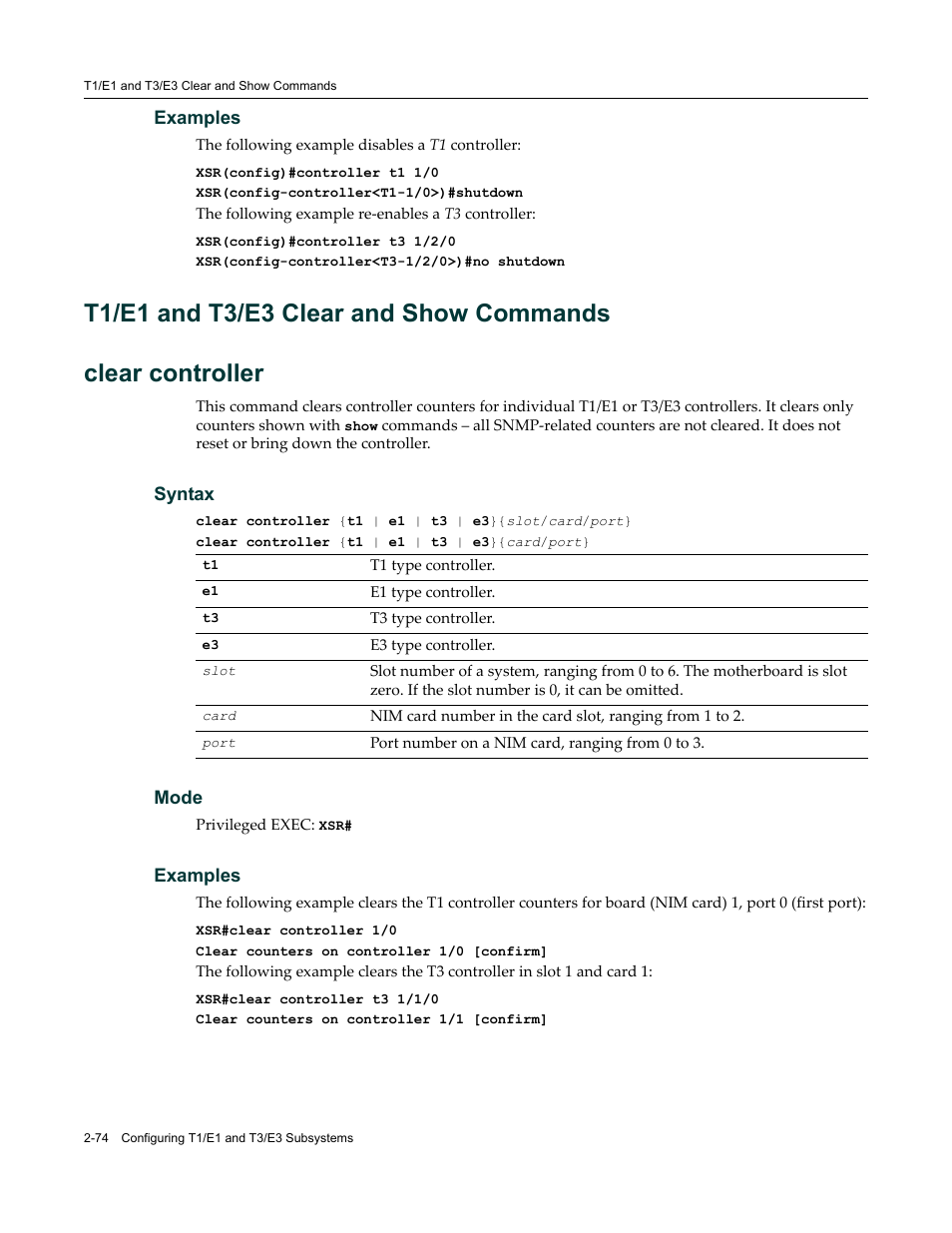T1/e1 and t3/e3 clear and show commands, T1/e1 and t3/e3 clear and show commands -74 | Enterasys Networks X-Pedition XSR CLI User Manual | Page 80 / 684