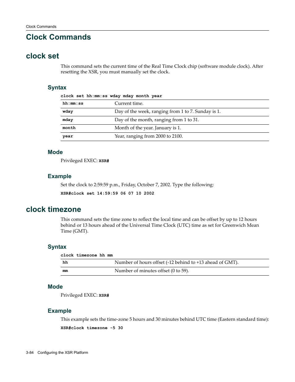 Clock commands, Clock commands -84, Clock commands clock set | Clock timezone | Enterasys Networks X-Pedition XSR CLI User Manual | Page 90 / 684