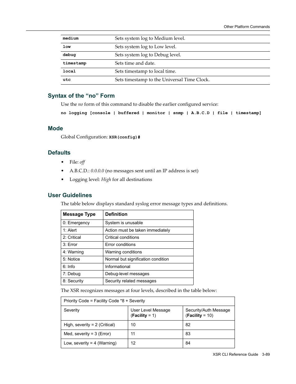 Syntax of the “no” form, Mode, Defaults | User guidelines | Enterasys Networks X-Pedition XSR CLI User Manual | Page 95 / 684