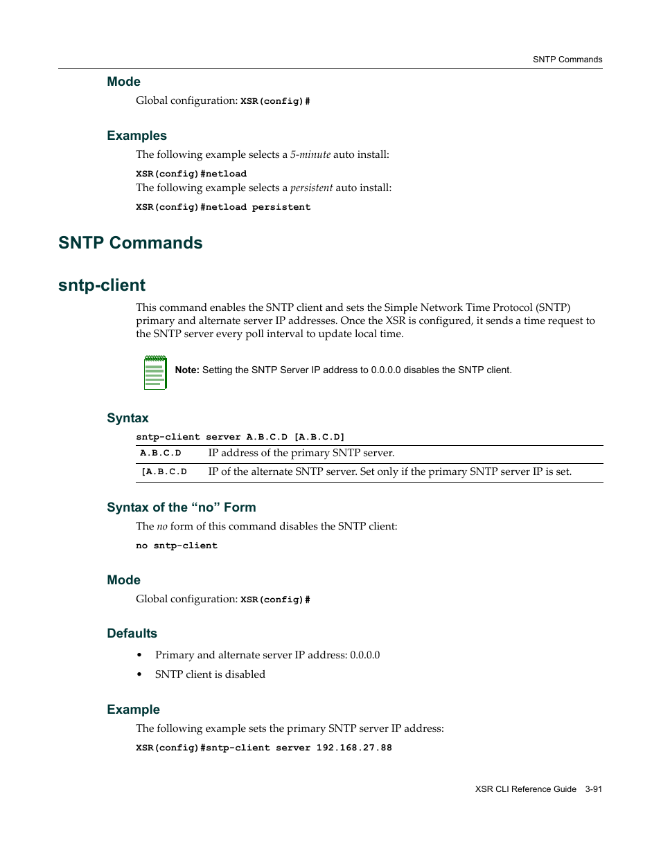 Sntp commands, Sntp commands -91, Sntp commands sntp-client | Enterasys Networks X-Pedition XSR CLI User Manual | Page 97 / 684