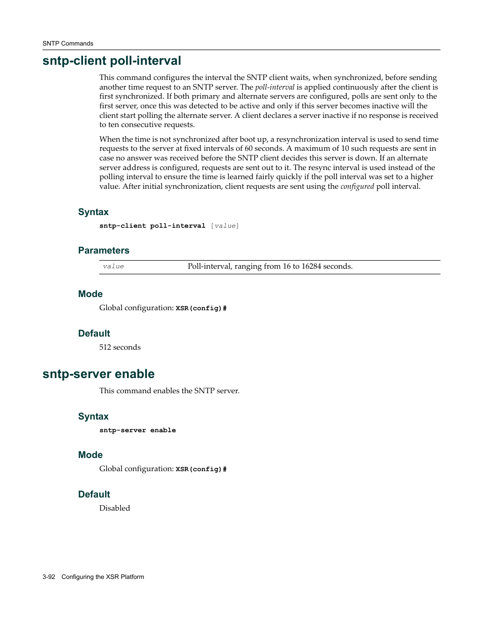 Sntp-client poll-interval, Sntp-server enable | Enterasys Networks X-Pedition XSR CLI User Manual | Page 98 / 684