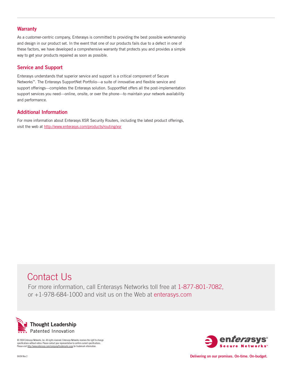 Contact us | Enterasys Networks XSR 1800 Series User Manual | Page 5 / 5