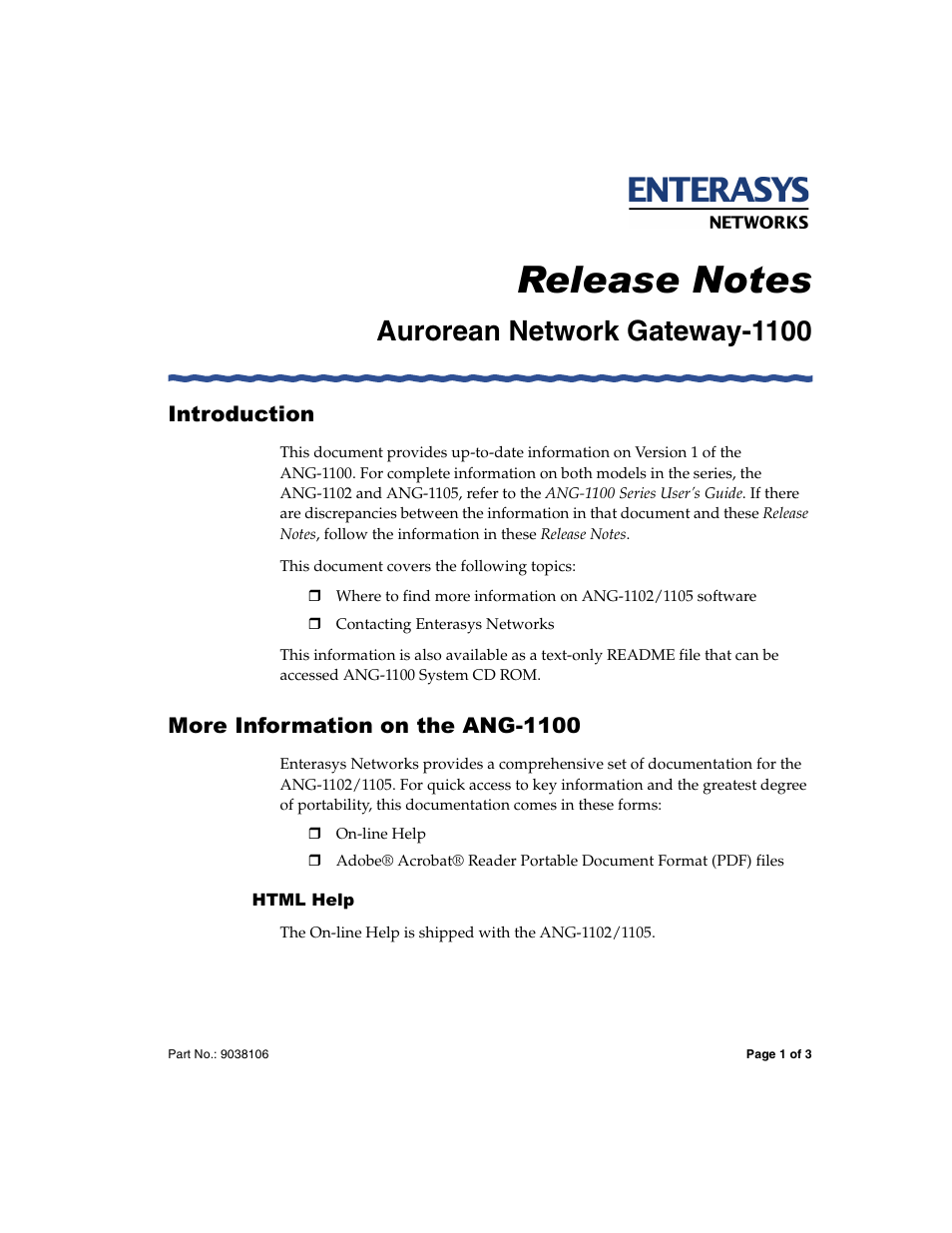 Enterasys Networks Aurorean Network Gateway 1100 Series User Manual | 3 pages