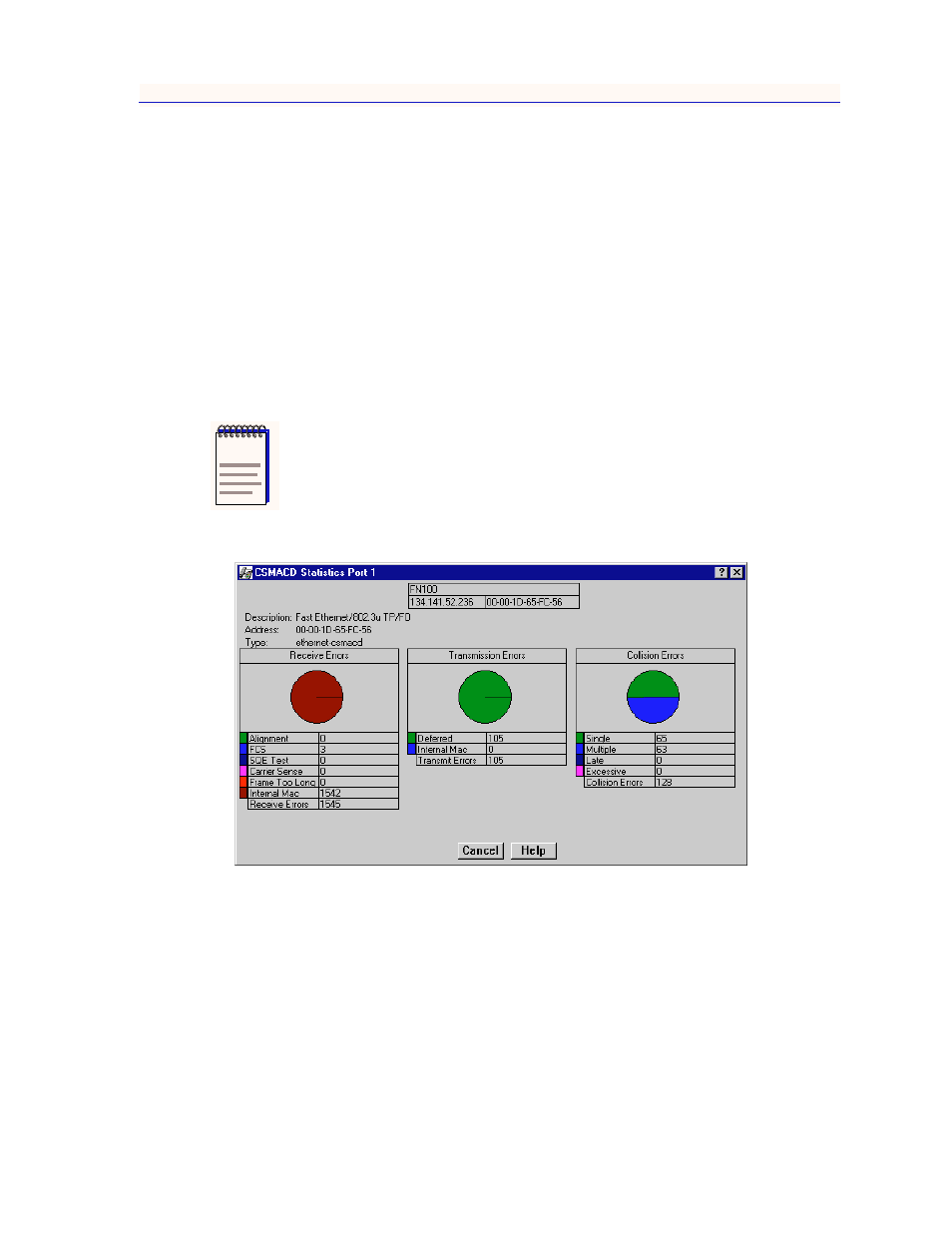 Viewing csmacd statistics, Receive errors, Viewing csmacd statistics -19 | Receive errors -19, E selected bridge port; see, Viewing csmacd, Statistics | Enterasys Networks FN 100 User Manual | Page 35 / 54