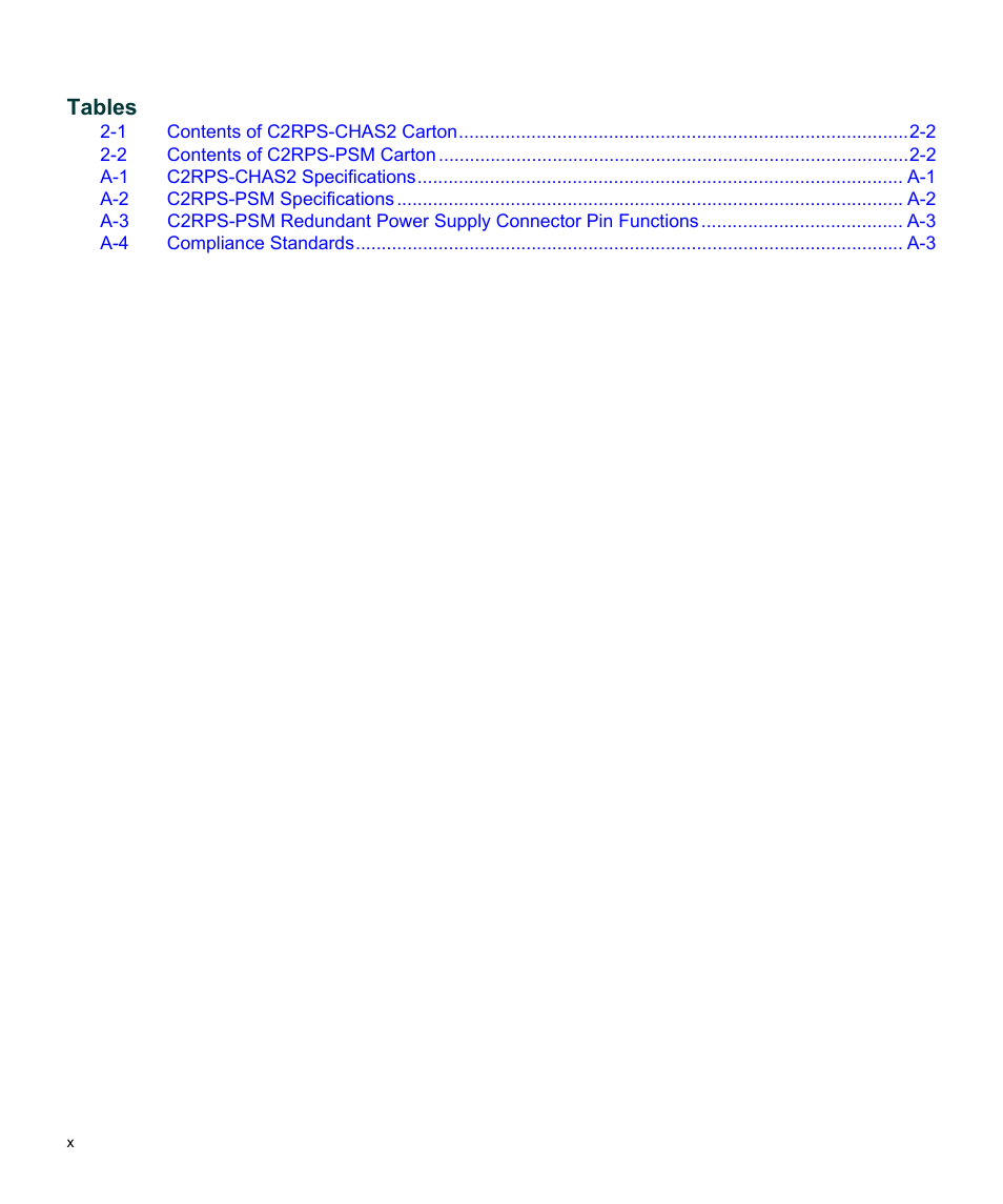 Tables | Enterasys Networks SecureStack C2RPS-CHAS2 User Manual | Page 12 / 34