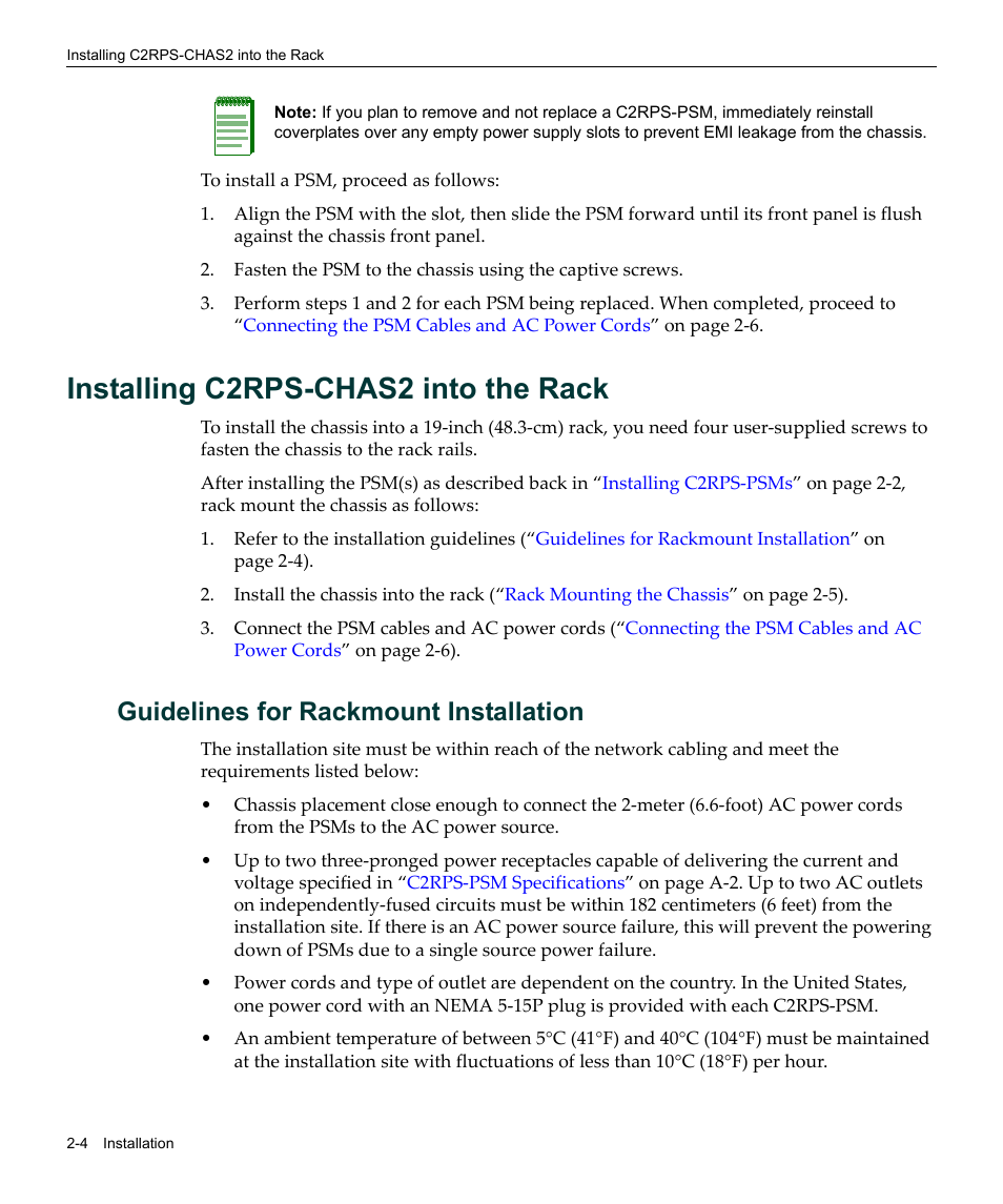 Installing c2rps-chas2 into the rack, Guidelines for rackmount installation, Installing c2rps-chas2 into the rack -4 | Guidelines for rackmount installation -4, Installing c2rps‐chas2 into the rack | Enterasys Networks SecureStack C2RPS-CHAS2 User Manual | Page 26 / 34