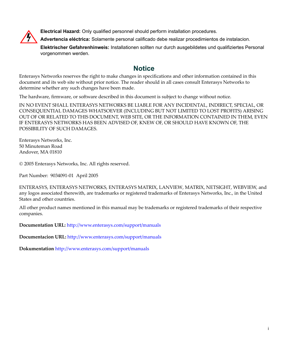 Notice | Enterasys Networks SecureStack C2RPS-CHAS2 User Manual | Page 3 / 34