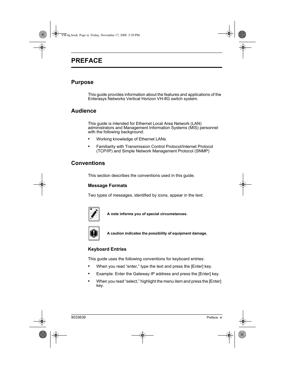 Preface, Purpose, Audience | Conventions | Enterasys Networks Enterasys Vertical Horizon VH-8G User Manual | Page 13 / 48