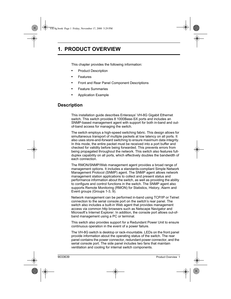 Product overview, Description | Enterasys Networks Enterasys Vertical Horizon VH-8G User Manual | Page 15 / 48