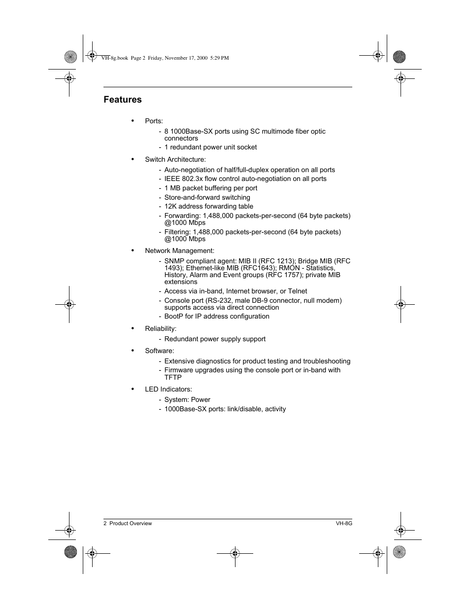 Features | Enterasys Networks Enterasys Vertical Horizon VH-8G User Manual | Page 16 / 48