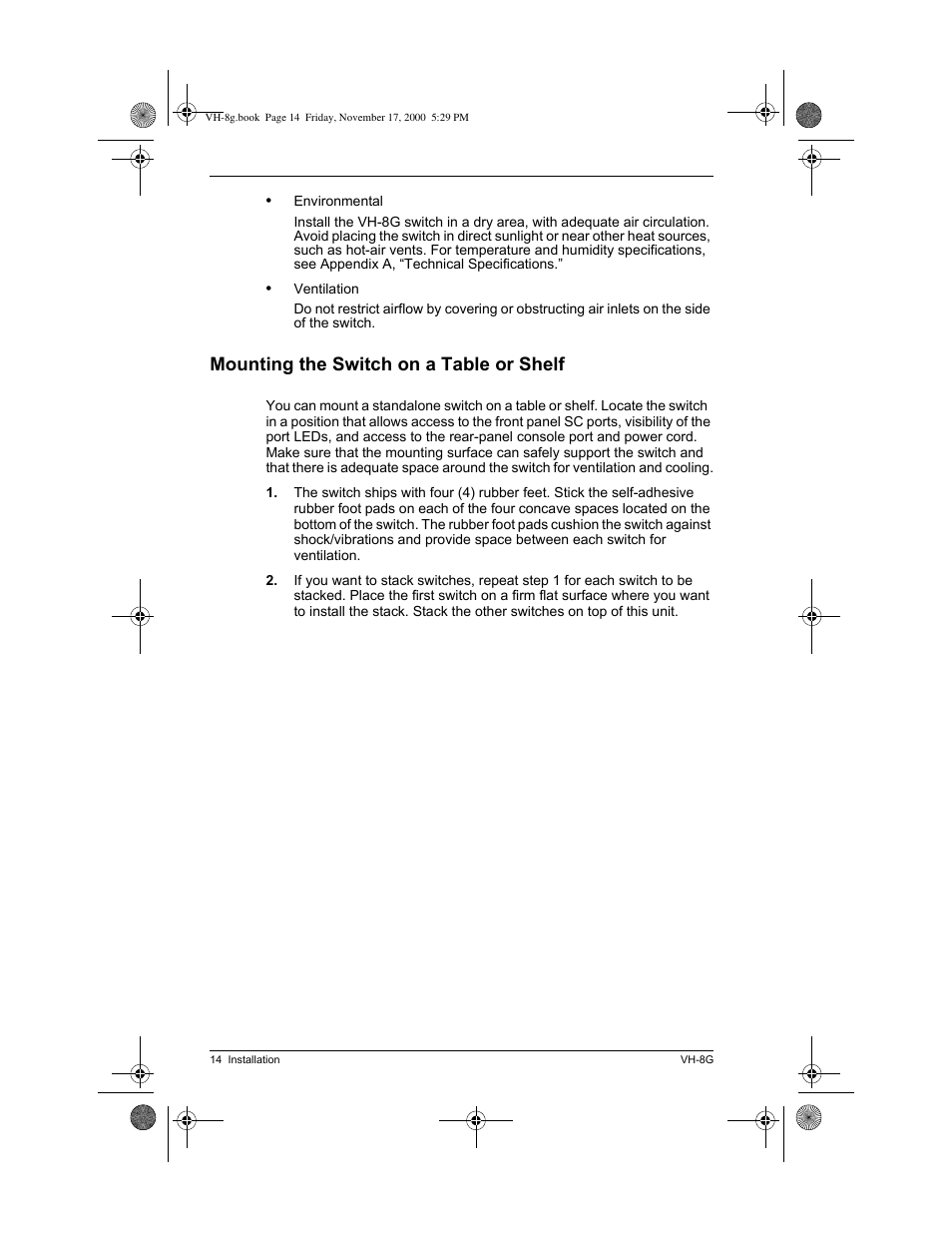 Mounting the switch on a table or shelf | Enterasys Networks Enterasys Vertical Horizon VH-8G User Manual | Page 28 / 48