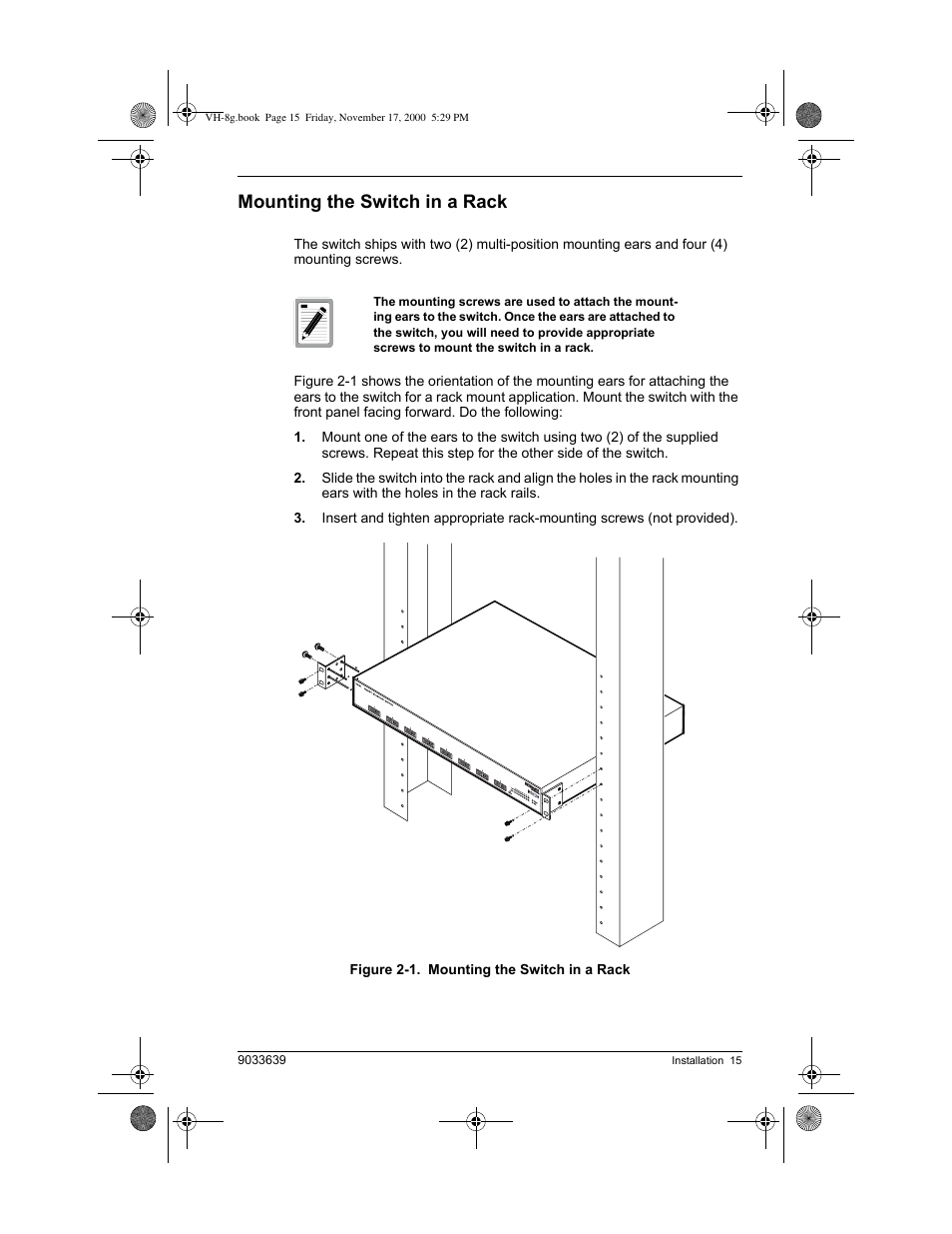 Mounting the switch in a rack | Enterasys Networks Enterasys Vertical Horizon VH-8G User Manual | Page 29 / 48