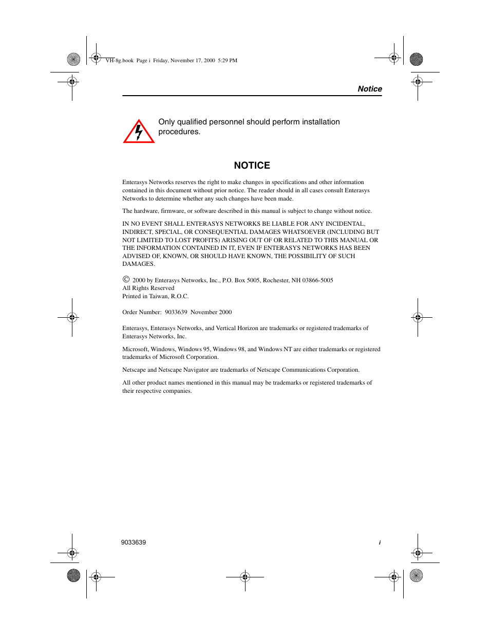 Notice | Enterasys Networks Enterasys Vertical Horizon VH-8G User Manual | Page 3 / 48