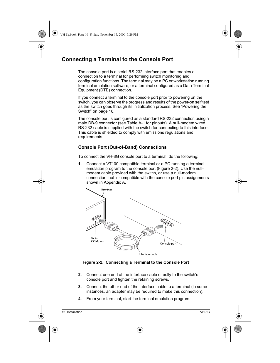 Connecting a terminal to the console port | Enterasys Networks Enterasys Vertical Horizon VH-8G User Manual | Page 30 / 48