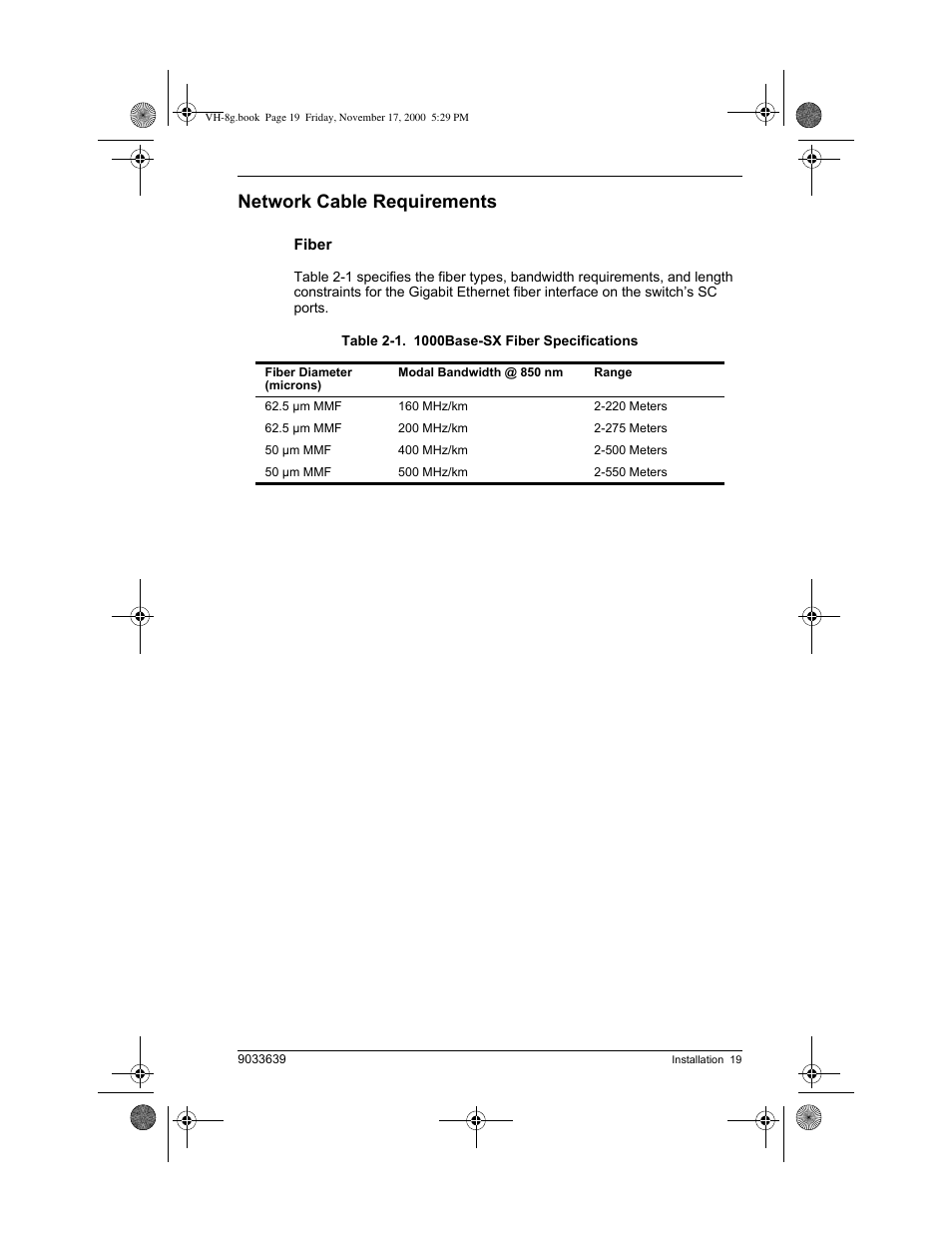 Network cable requirements | Enterasys Networks Enterasys Vertical Horizon VH-8G User Manual | Page 33 / 48