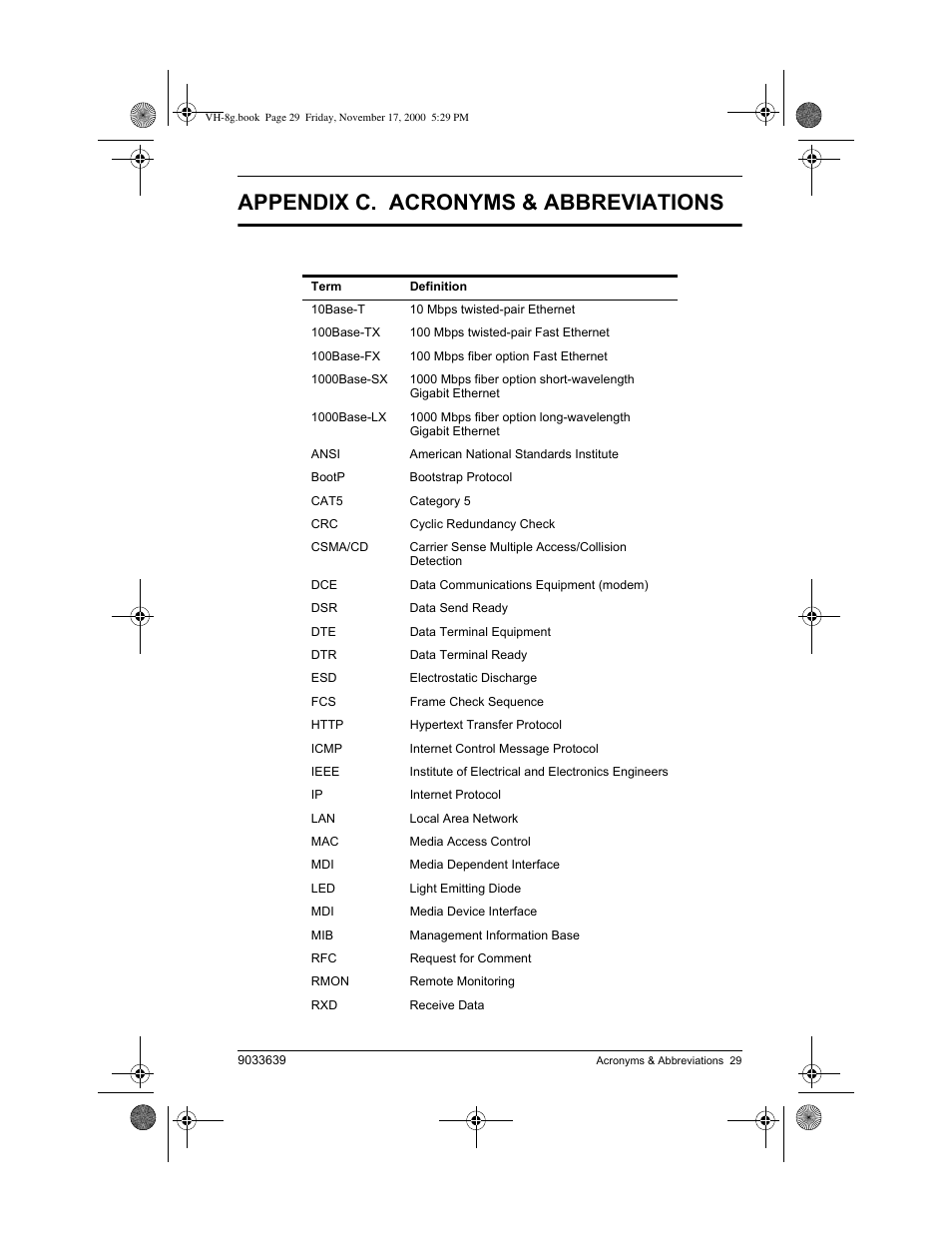 Acronyms & abbreviations, Appendix c. acronyms & abbreviations | Enterasys Networks Enterasys Vertical Horizon VH-8G User Manual | Page 43 / 48